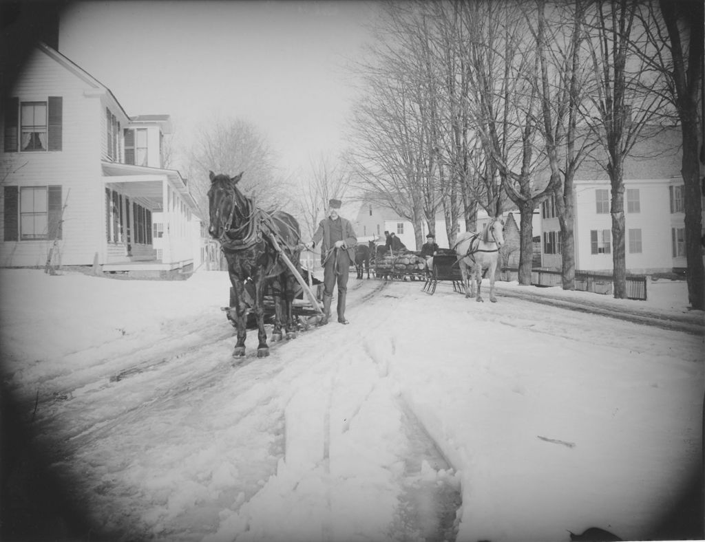 Miniature of Horse pulling logs on Main Street, Williamsville, Vt.