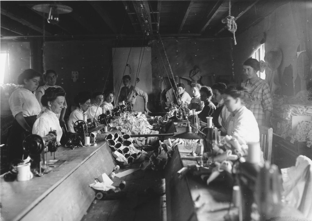 Miniature of Woman working at sewing machines in industrial setting, Newfane, Vt.