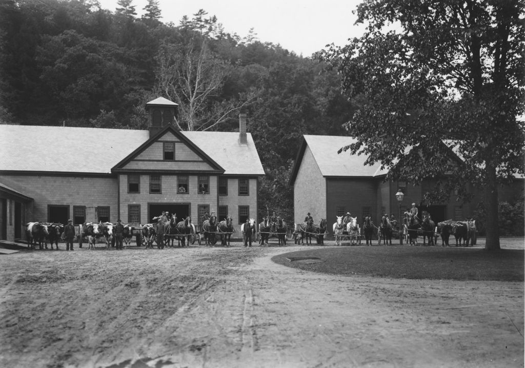 Miniature of Brattleboro Retreat Farm, with horse and wagons out front, Brattleboro, Vt.