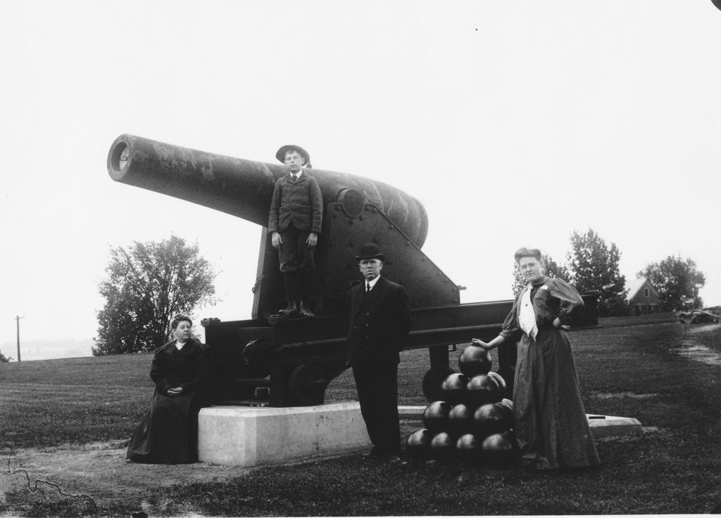 Miniature of Webster family portrait with cannon, Newfane, Vt.