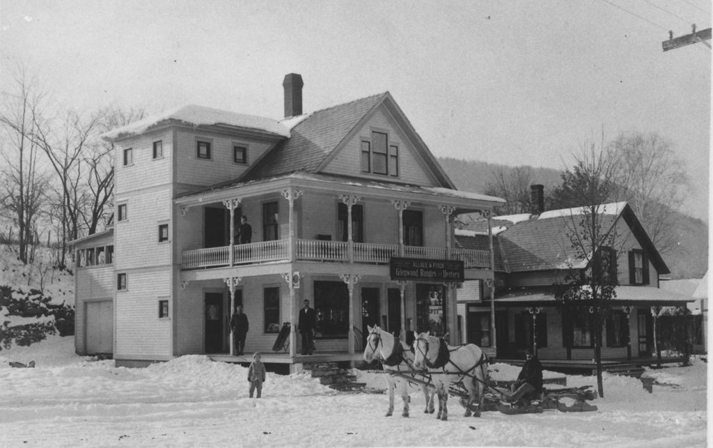 Miniature of Horsedrawn sled in front of Albee & Fitch store in Townshend, Vt.