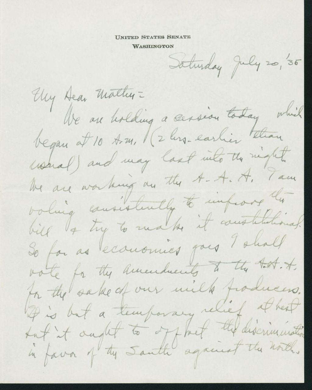 Miniature of Letter to Mrs. C.G. (Ann) Austin, July 20, 1935