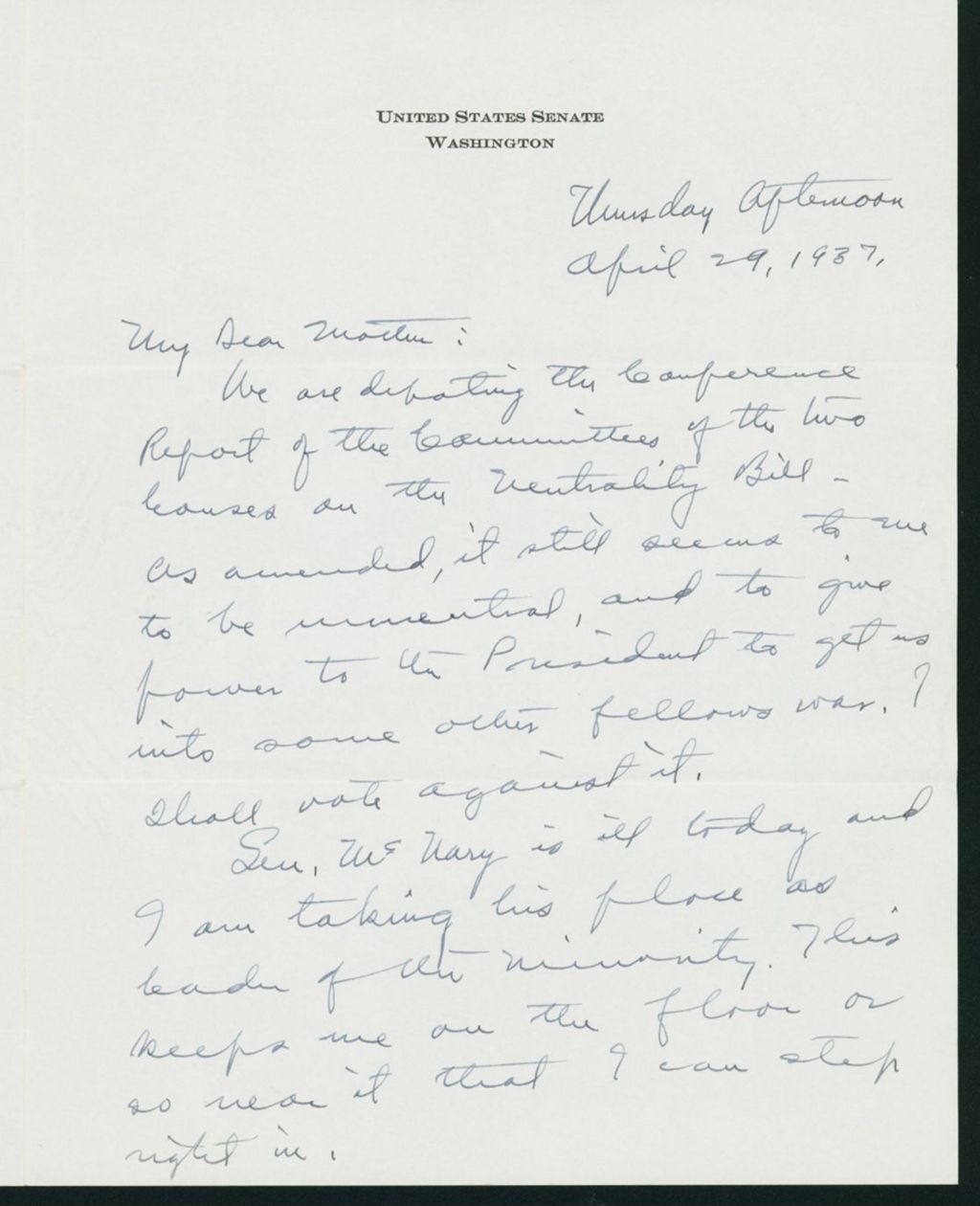 Miniature of Letter to Mrs. C.G. (Ann) Austin, April 29, 1937