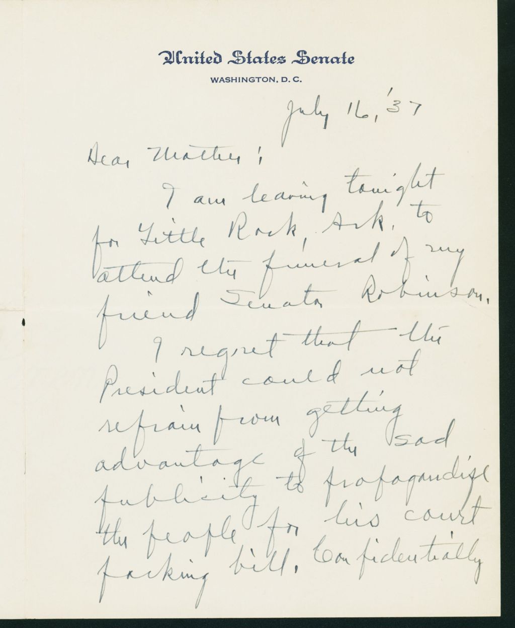 Miniature of Letter to Mrs. C.G. (Ann) Austin, July 16, 1937