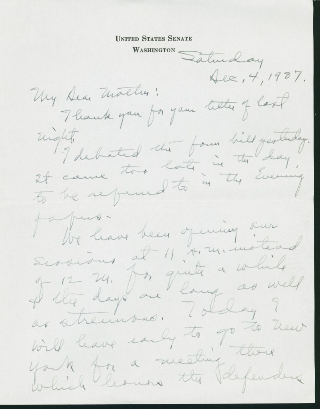 Miniature of Letter to Mrs. C.G. (Ann) Austin, December 4, 1937