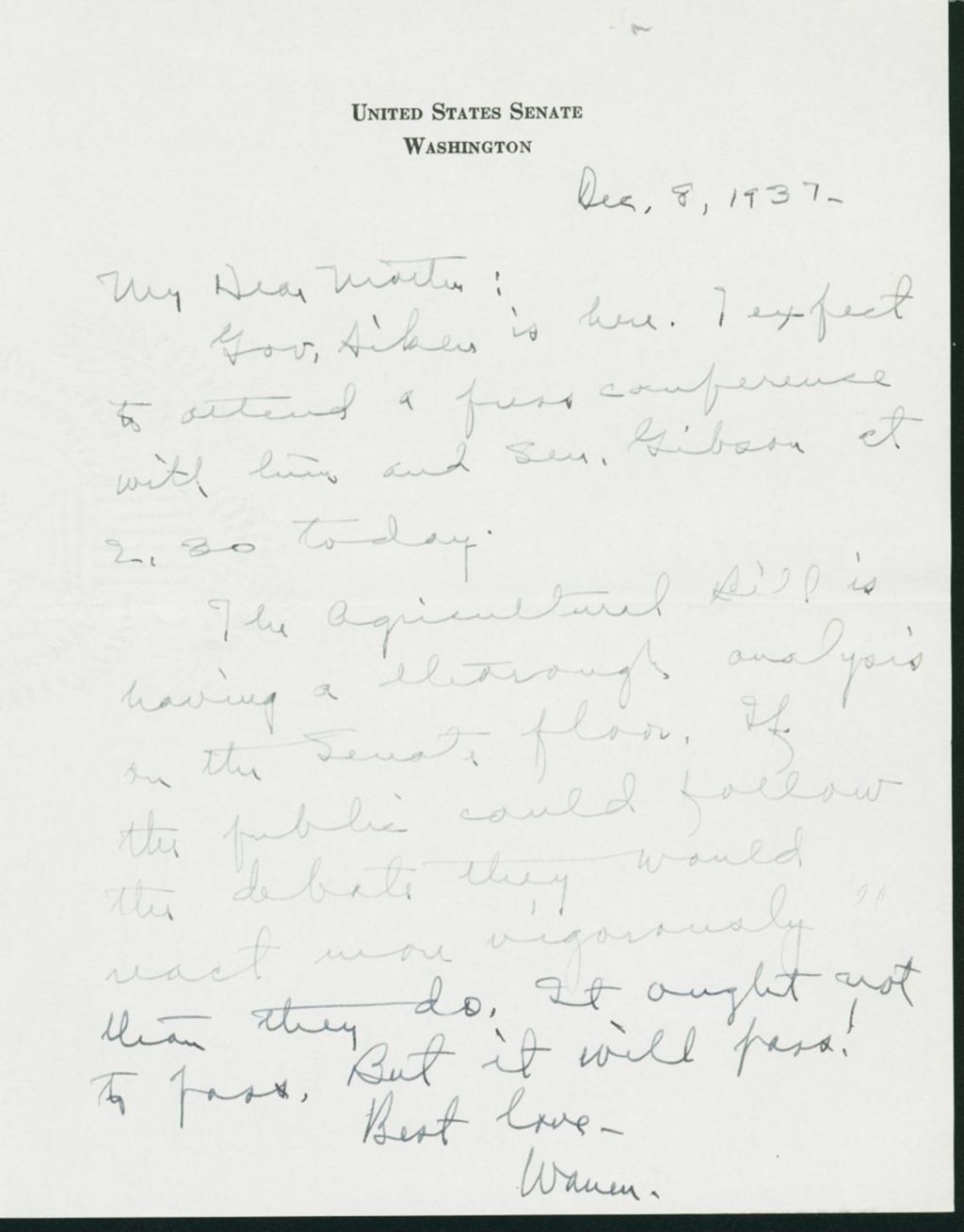 Miniature of Letter to Mrs. C.G. (Ann) Austin, December 8, 1937