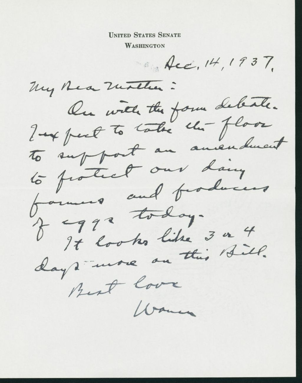 Miniature of Letter to Mrs. C.G. (Ann) Austin, December 14, 1937