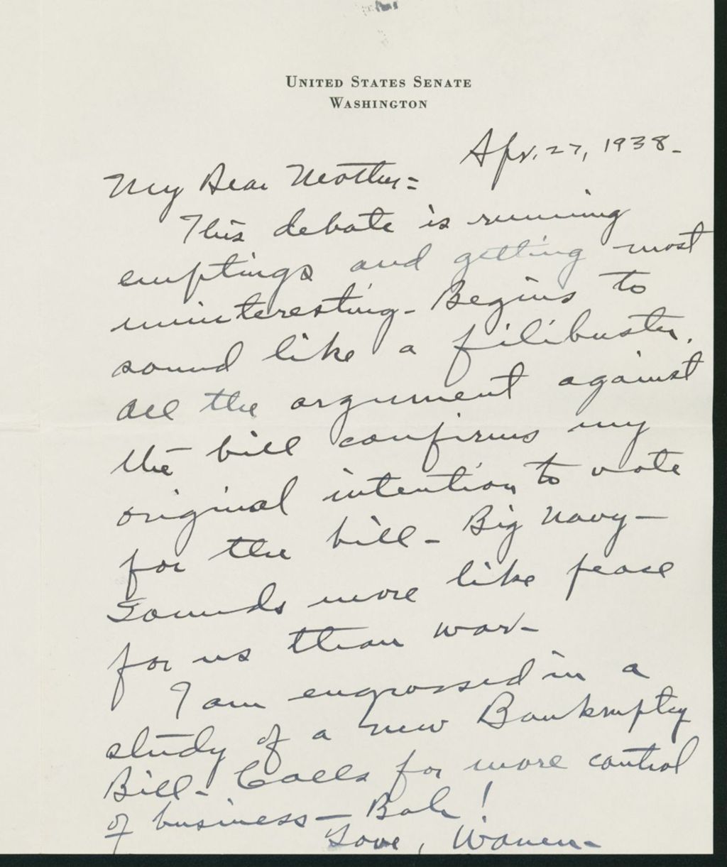 Miniature of Letter to Mrs. C.G. (Ann) Austin, April 27, 1938