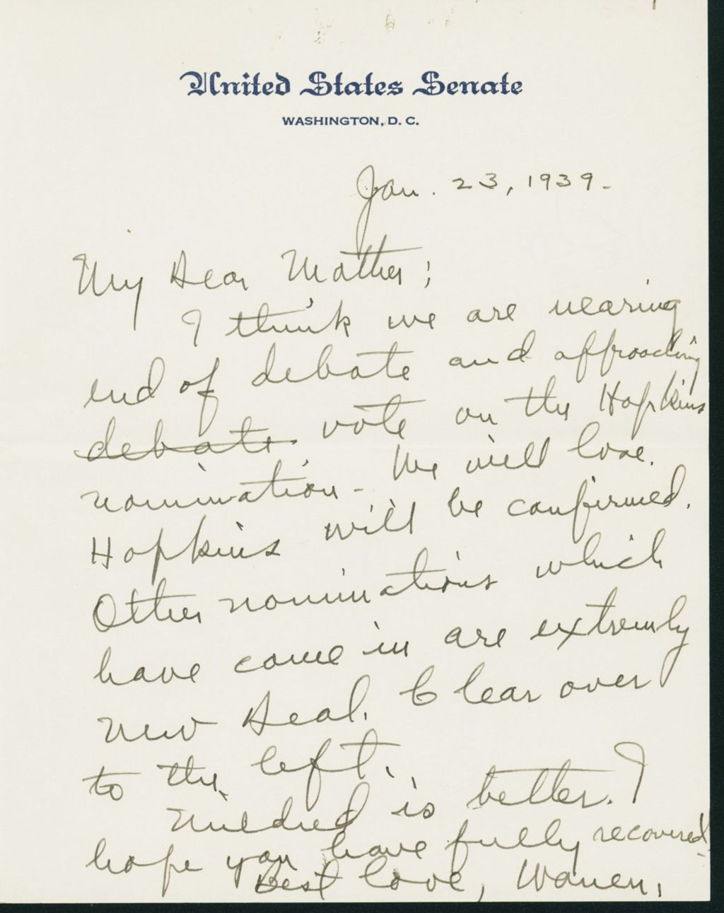 Miniature of Letter to Mrs. C.G. (Ann) Austin, January 23, 1939