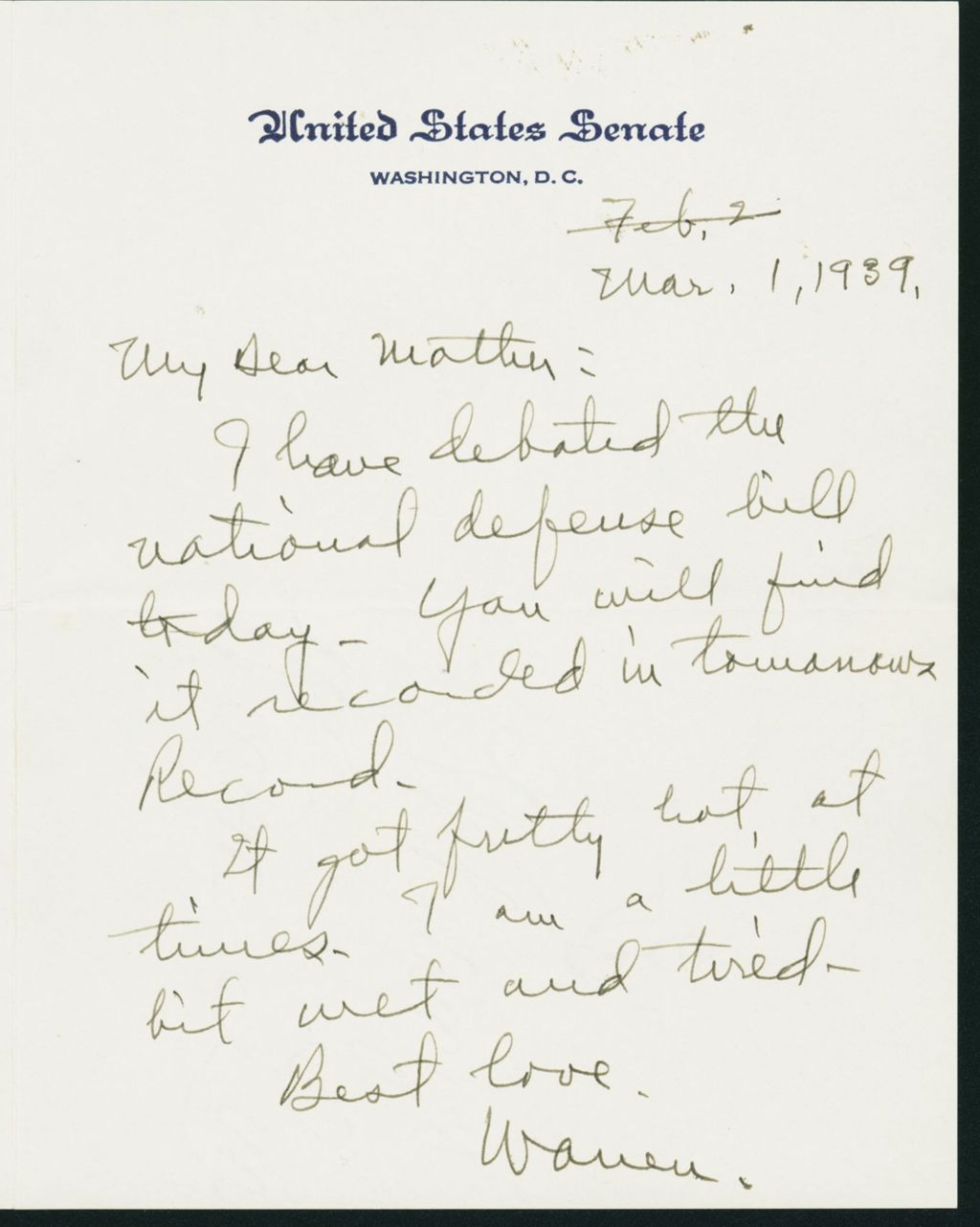 Miniature of Letter to Mrs. C.G. (Ann) Austin, March 1, 1939