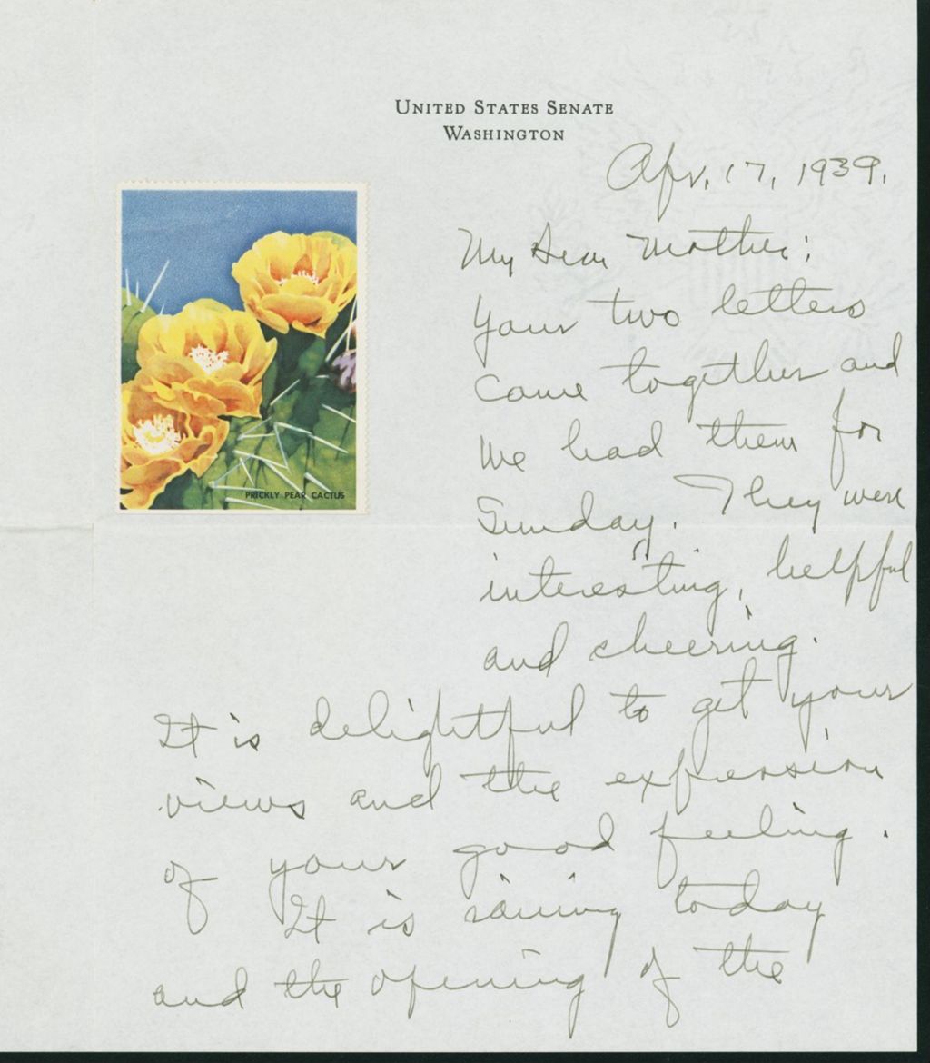 Miniature of Letter to Mrs. C.G. (Ann) Austin, April 17, 1939