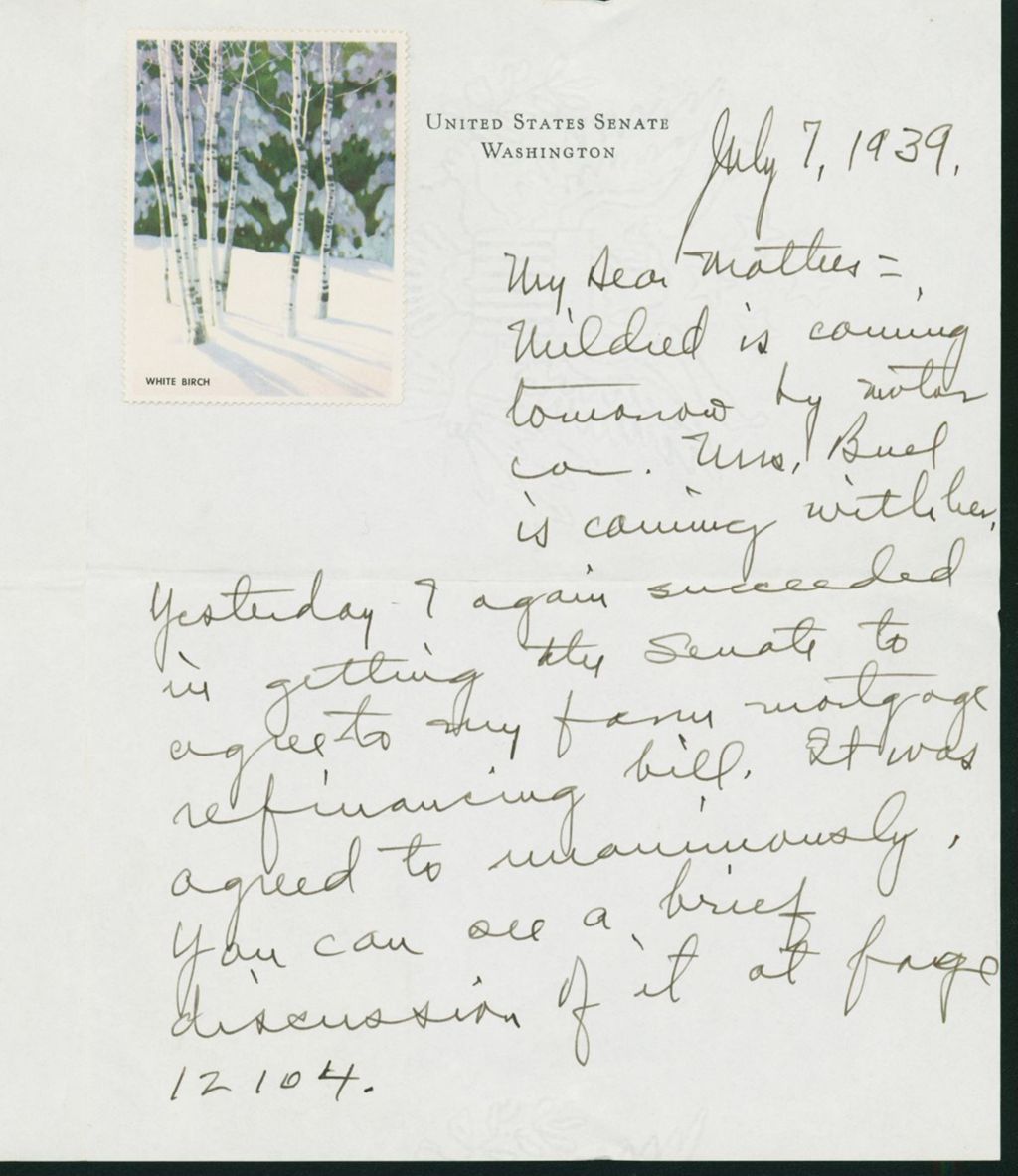 Miniature of Letter to Mrs. C.G. (Ann) Austin, July 7, 1939