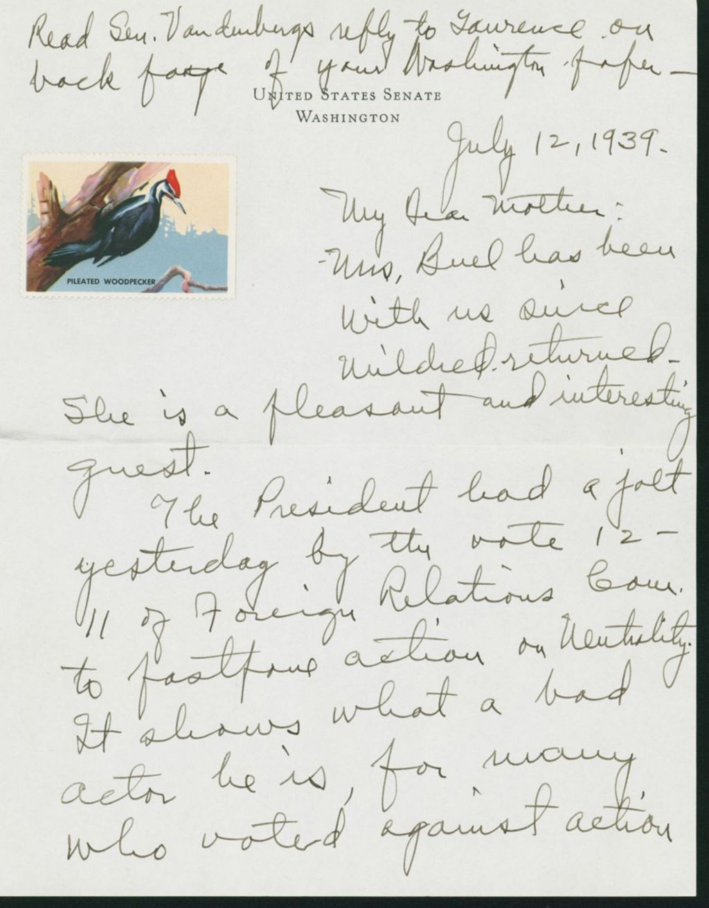 Miniature of Letter to Mrs. C.G. (Ann) Austin, July 12, 1939