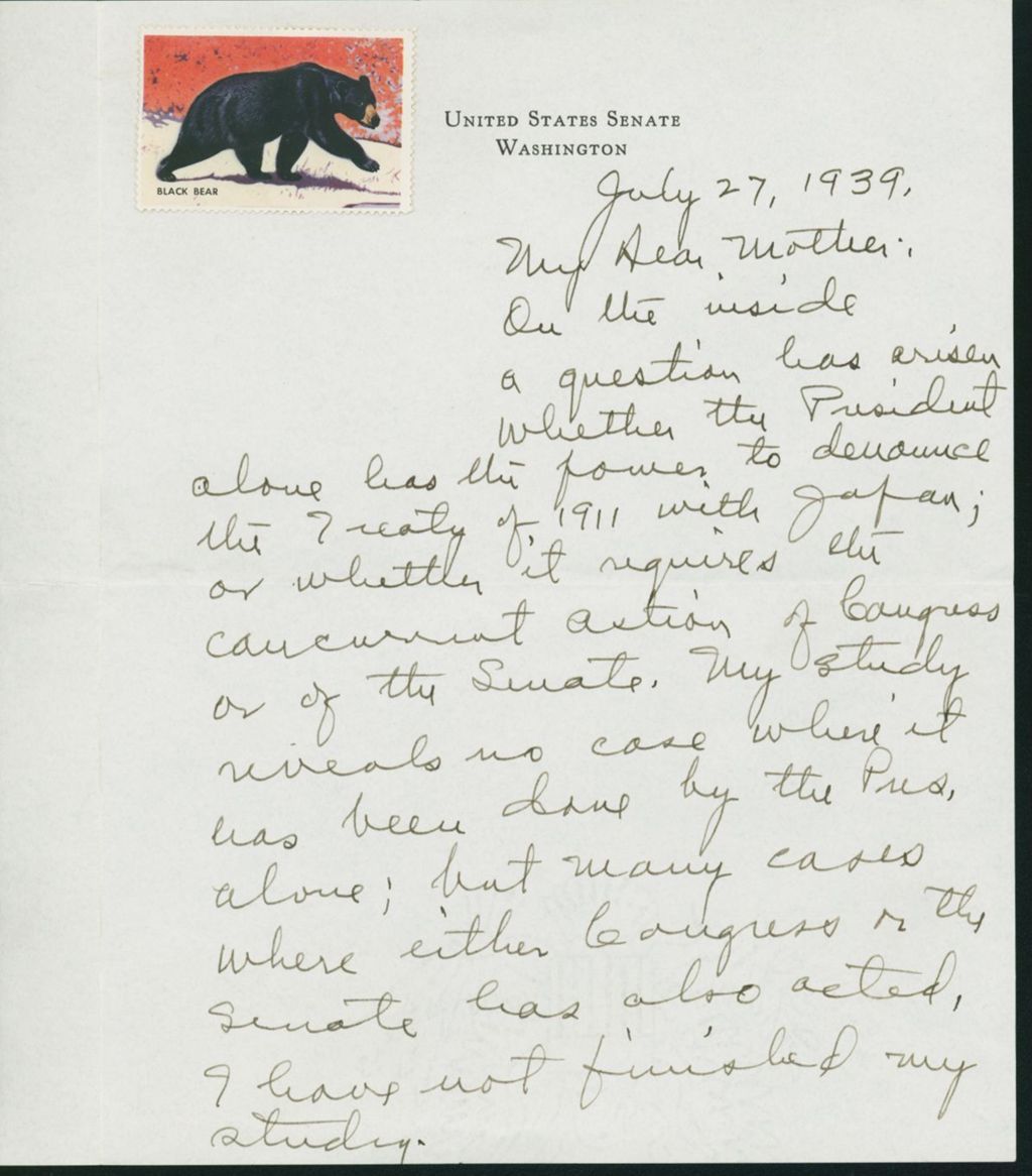 Miniature of Letter to Mrs. C.G. (Ann) Austin, July 27, 1939