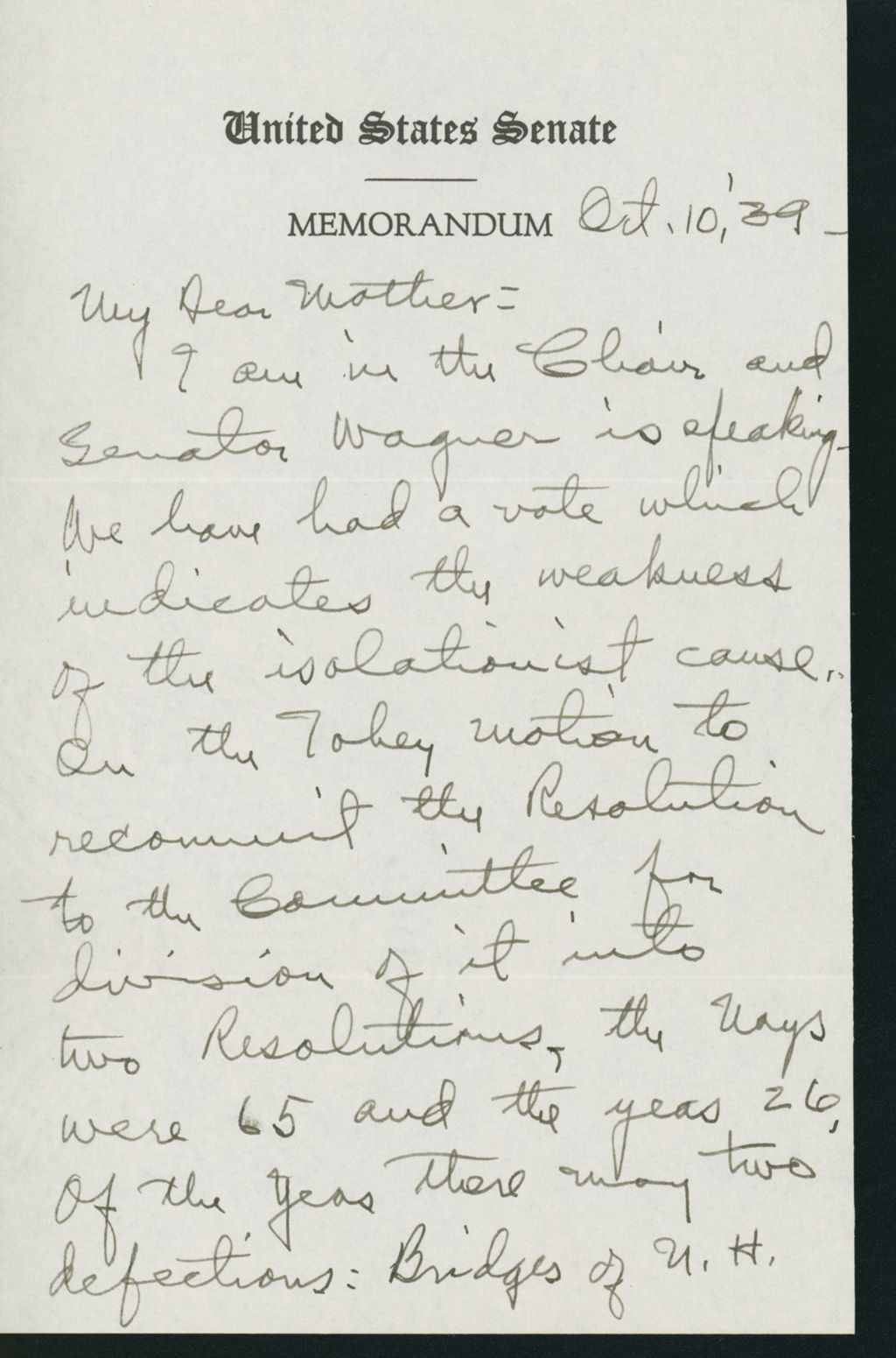 Miniature of Letter to Mrs. C.G. (Ann) Austin, October 10, 1939