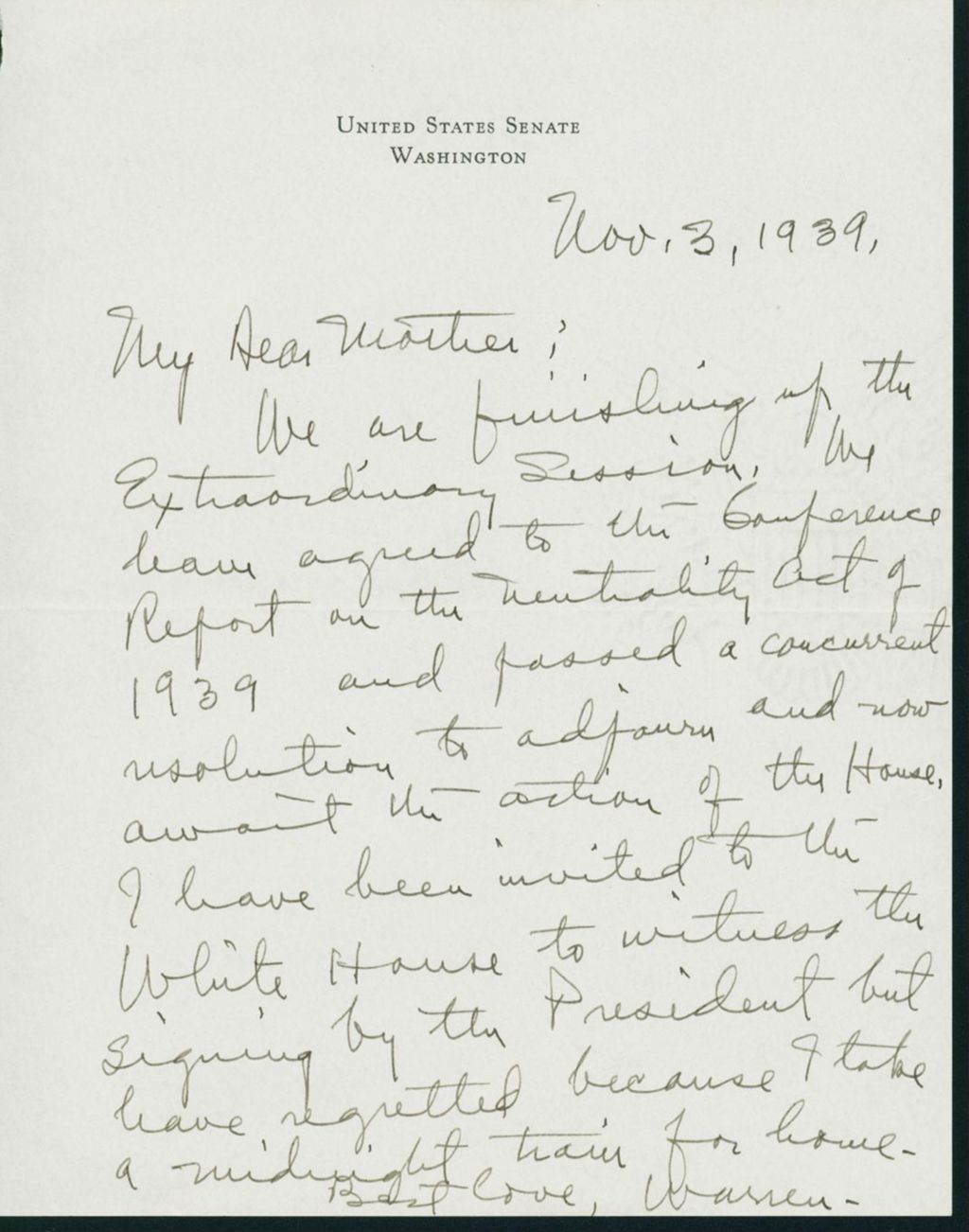 Miniature of Letter to Mrs. C.G. (Ann) Austin, November 3, 1939