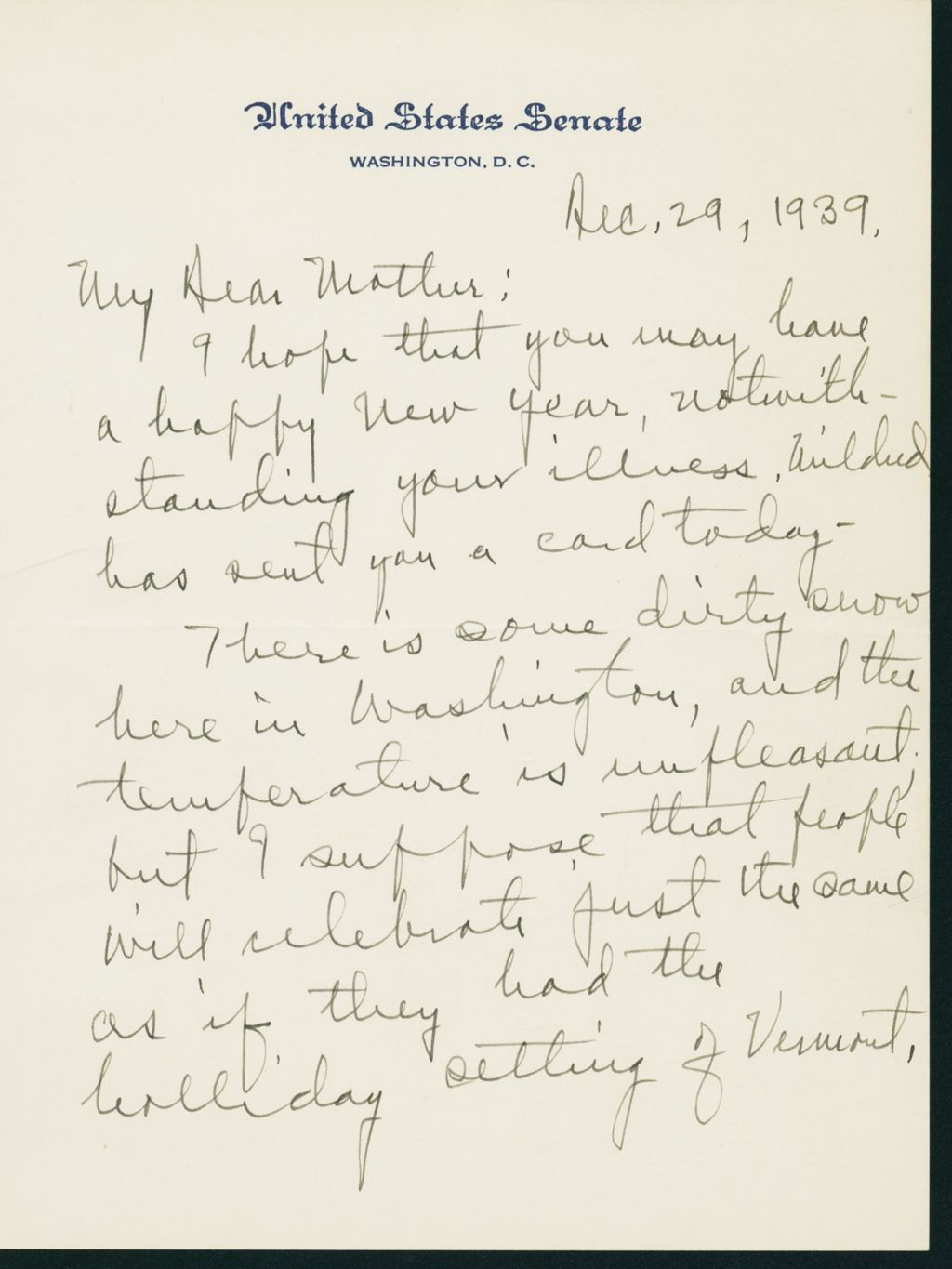 Miniature of Letter to Mrs. C.G. (Ann) Austin, December 29, 1939