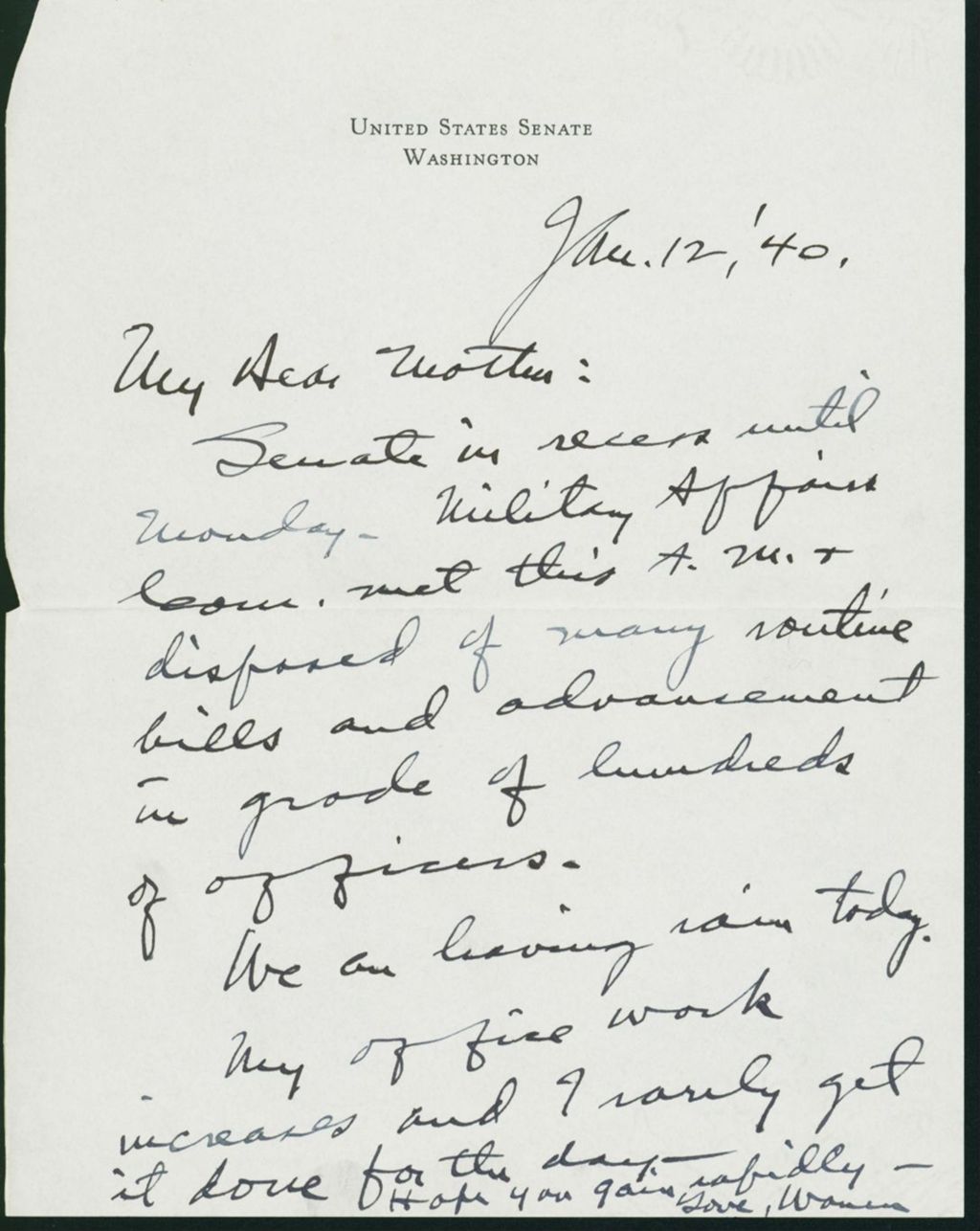 Miniature of Letter to Mrs. C.G. (Ann) Austin, January 12, 1940