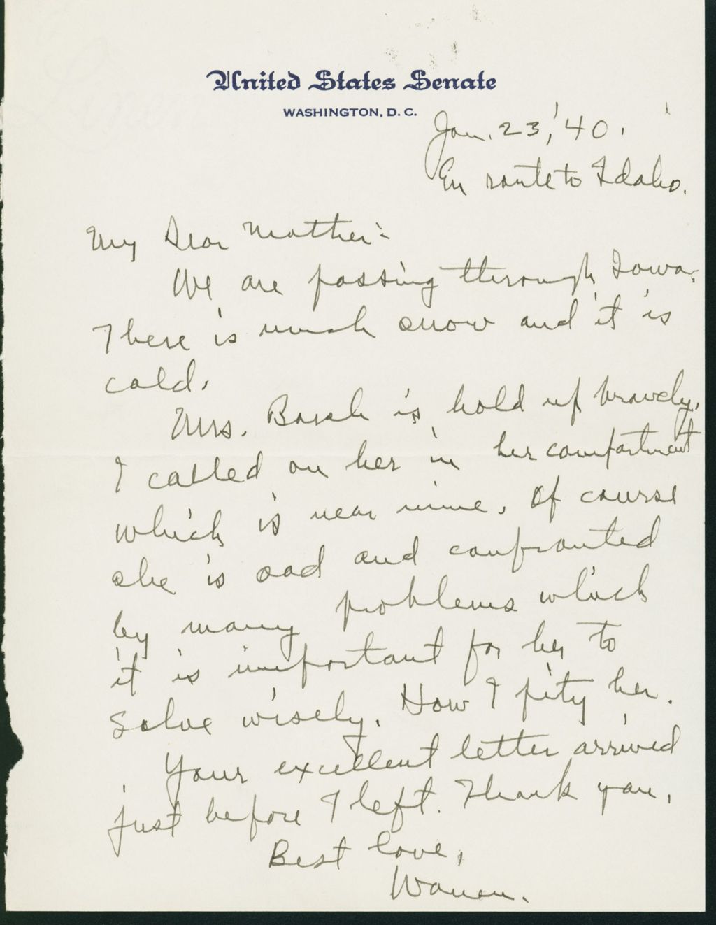 Miniature of Letter to Mrs. C.G. (Ann) Austin, January 23, 1940