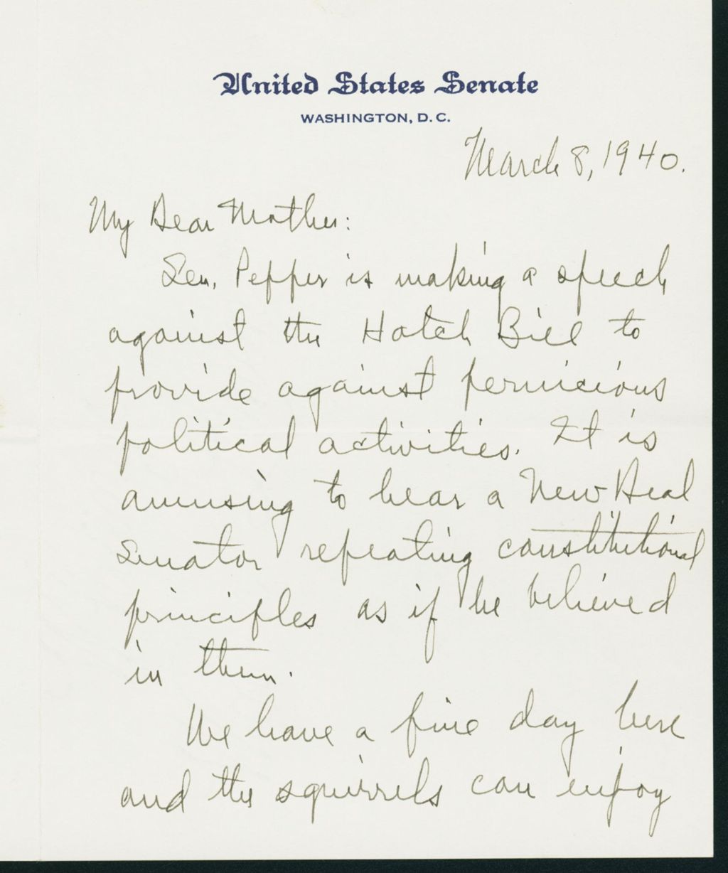 Miniature of Letter to Mrs. C.G. (Ann) Austin, March 8, 1940