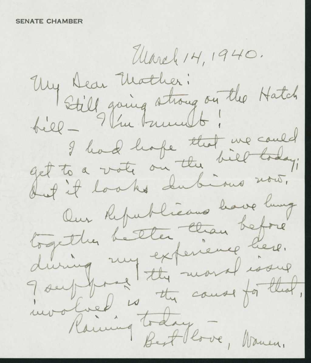 Miniature of Letter to Mrs. C.G. (Ann) Austin, March 14, 1940