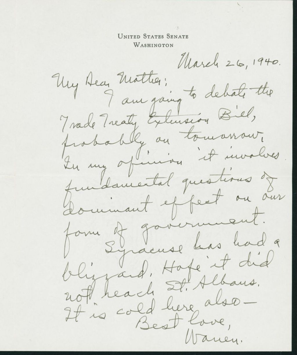 Miniature of Letter to Mrs. C.G. (Ann) Austin, March 26, 1940