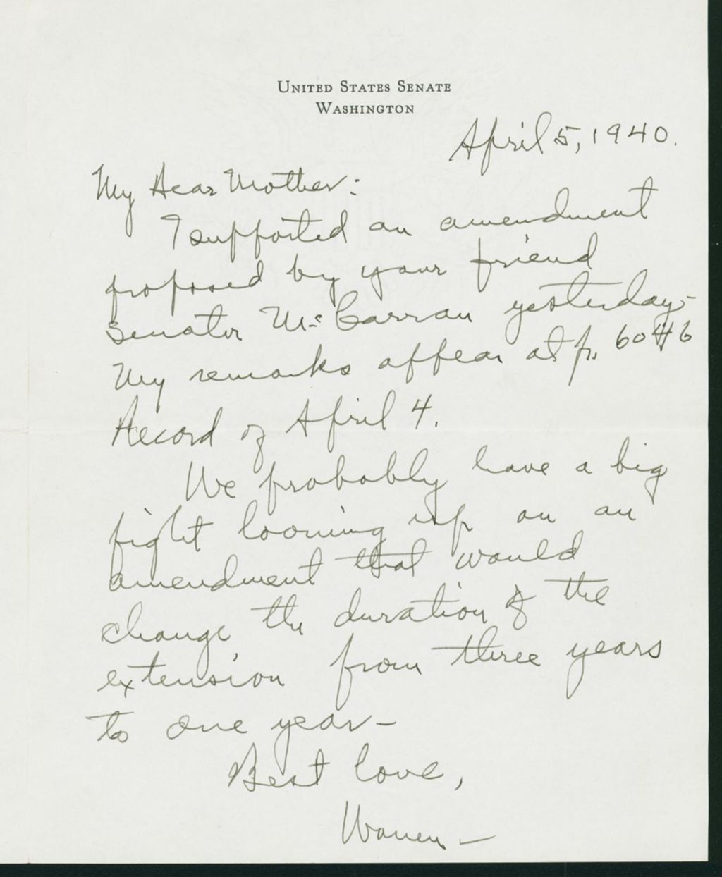 Miniature of Letter to Mrs. C.G. (Ann) Austin, April 5, 1940