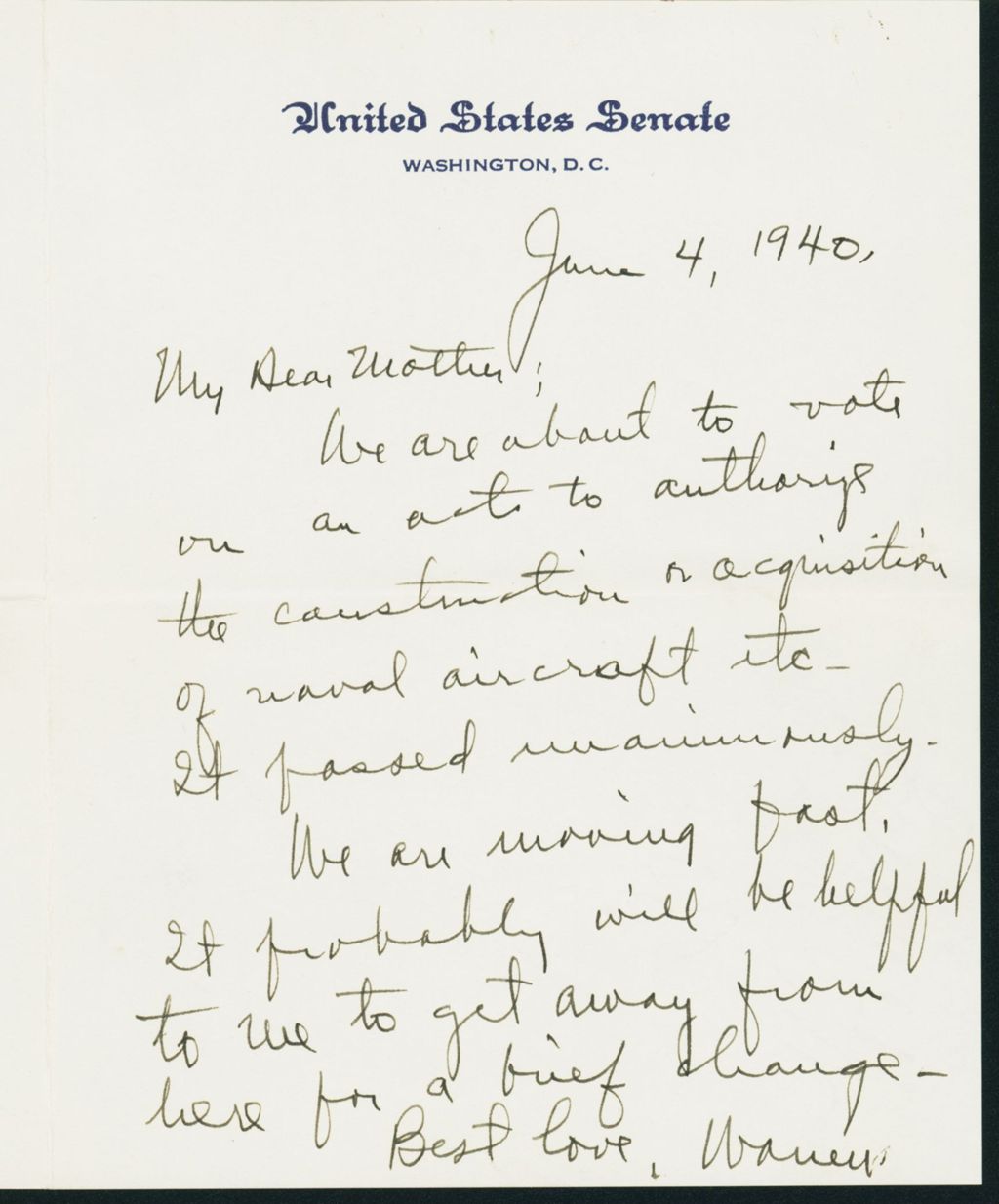 Miniature of Letter to Mrs. C.G. (Ann) Austin, June 4, 1940