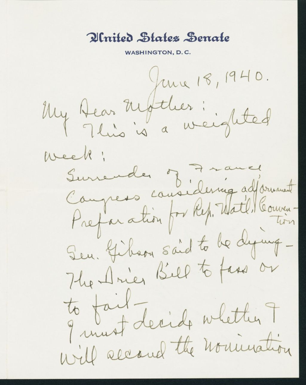 Miniature of Letter to Mrs. C.G. (Ann) Austin, June 18, 1940