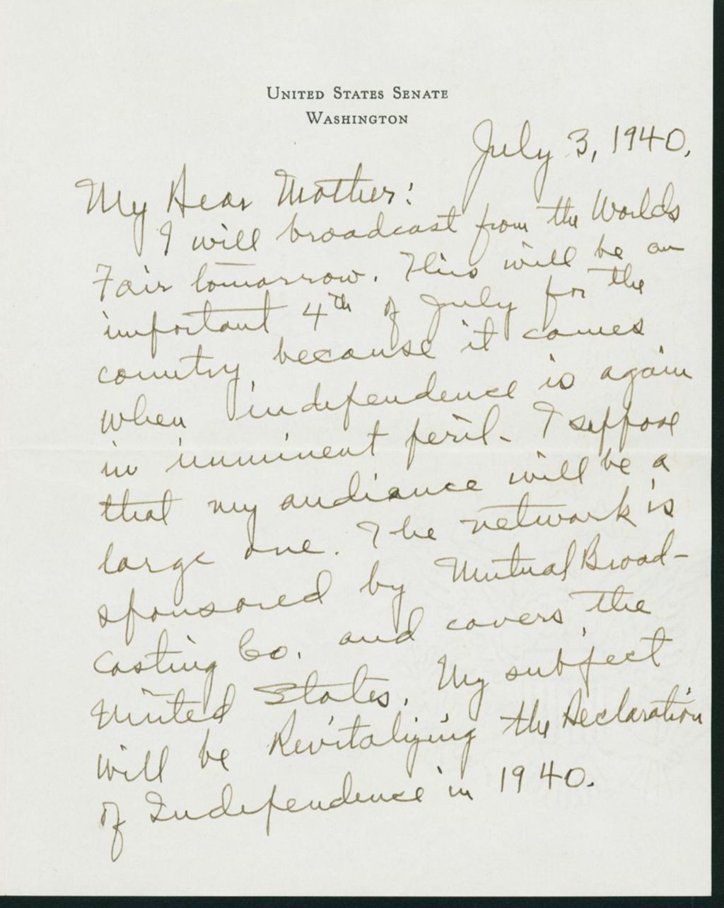 Miniature of Letter to Mrs. C.G. (Ann) Austin, July 3, 1940