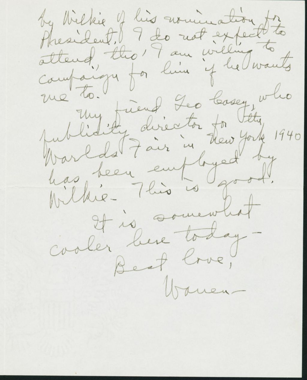 Miniature of Letter to Mrs. C.G. (Ann) Austin, August 13, 1940