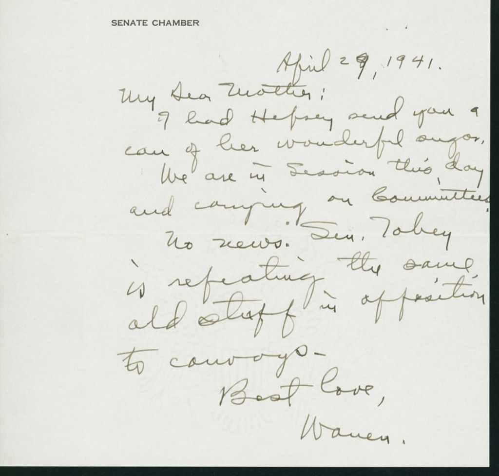 Miniature of Warren R. Austin letter to Mrs. C.G. (Ann) Austin, April 29, 1941