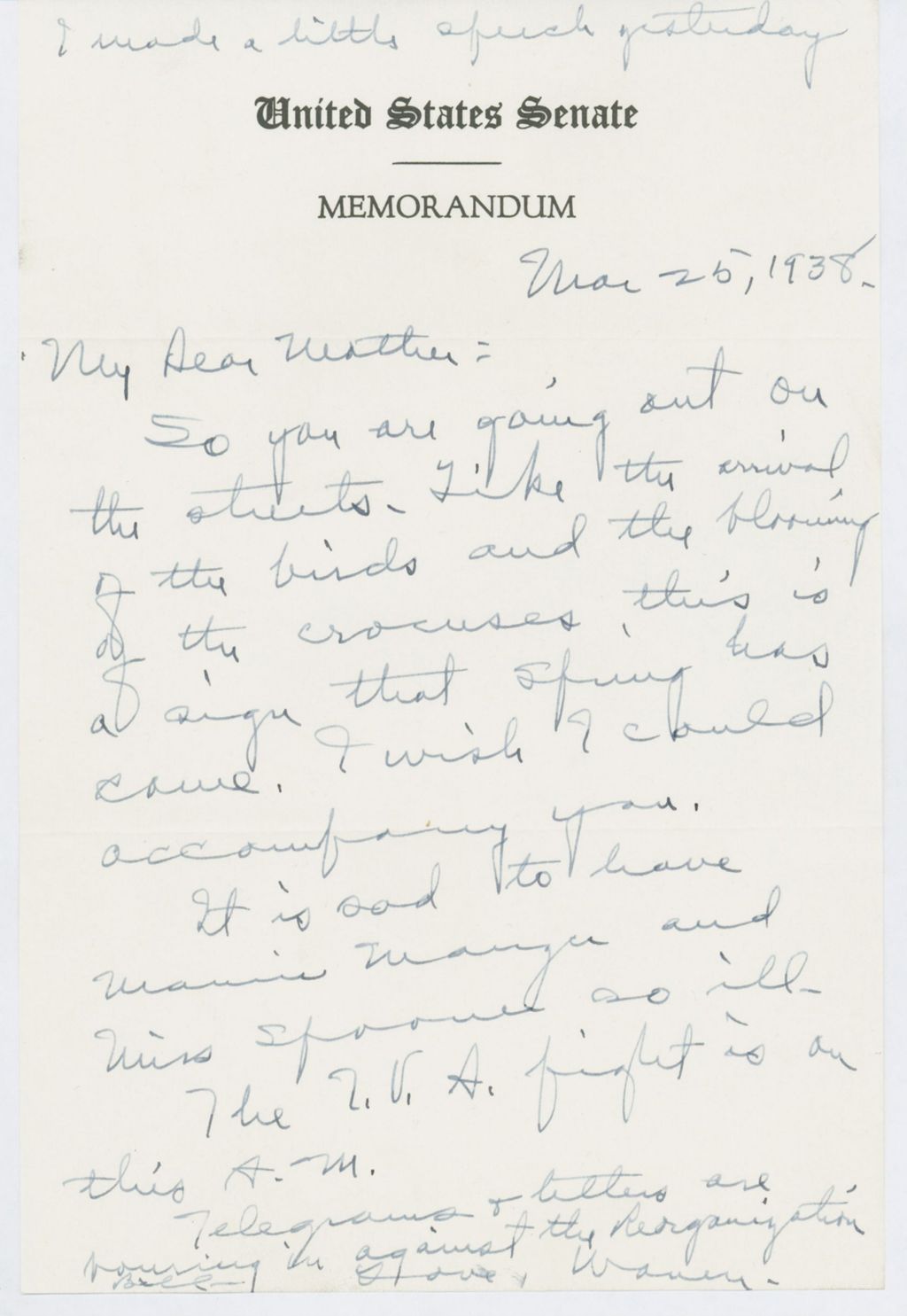 Miniature of Letter to Mrs. C.G. (Ann) Austin, March 25, 1938