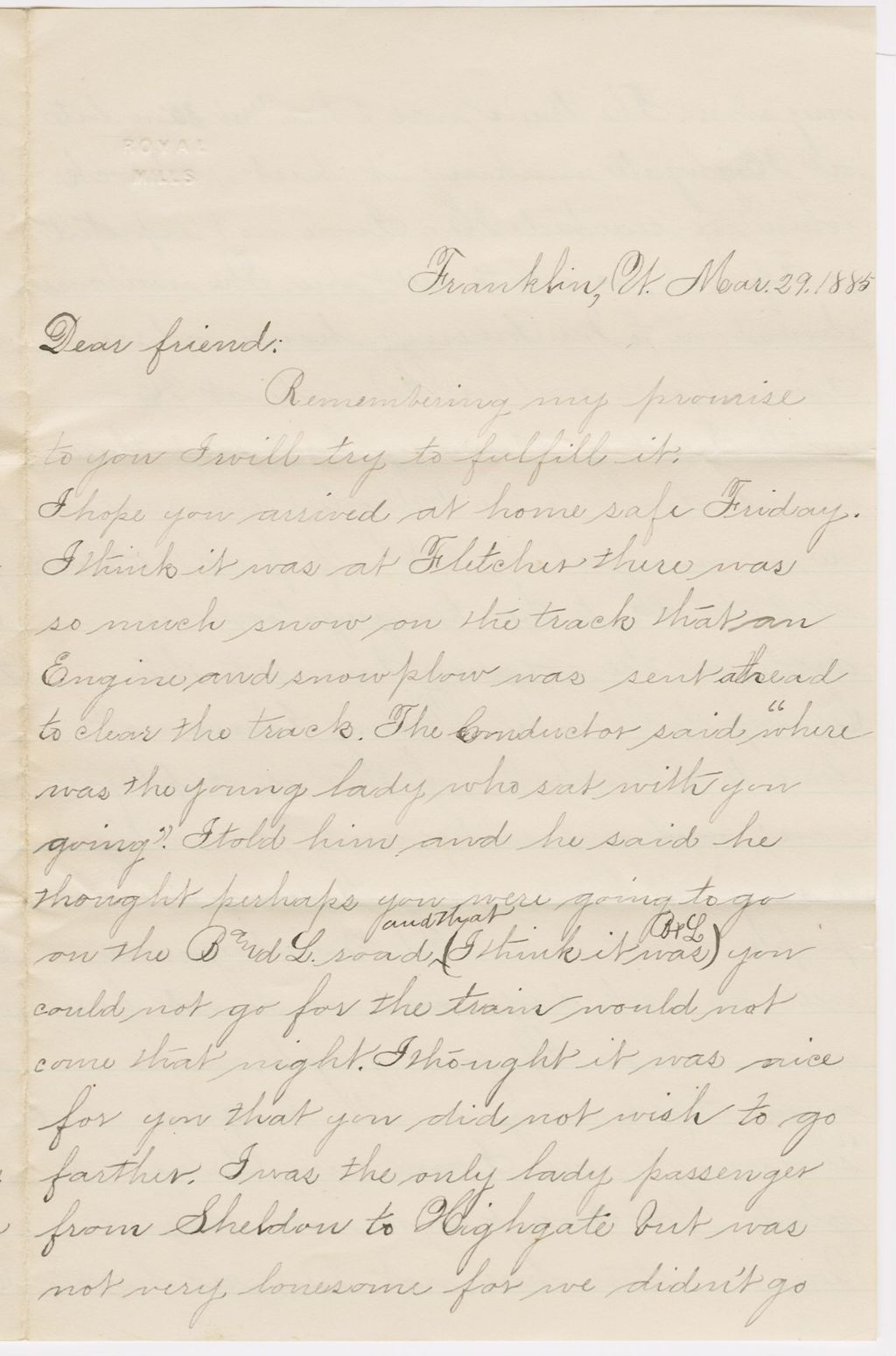 Miniature of Mary M.Powers to [Katherine Fletcher?]\, 1885 March 29