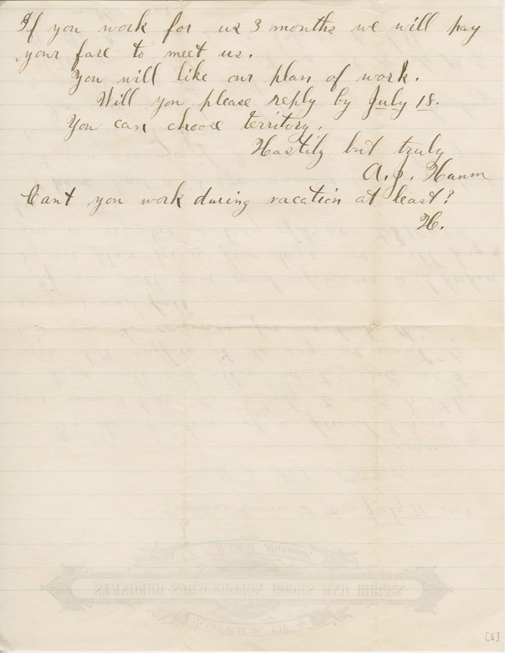 Miniature of A.J. Hamm to Katherine Fletcher\, 1887 July 11