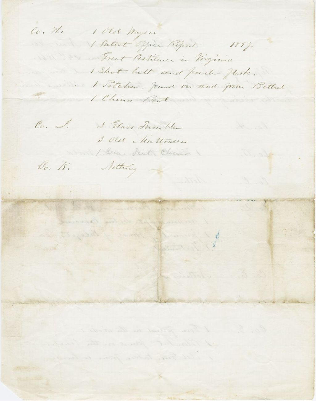 Miniature of Report of property found in the several companies of the 1st Vermont Regiment‚Ä¶